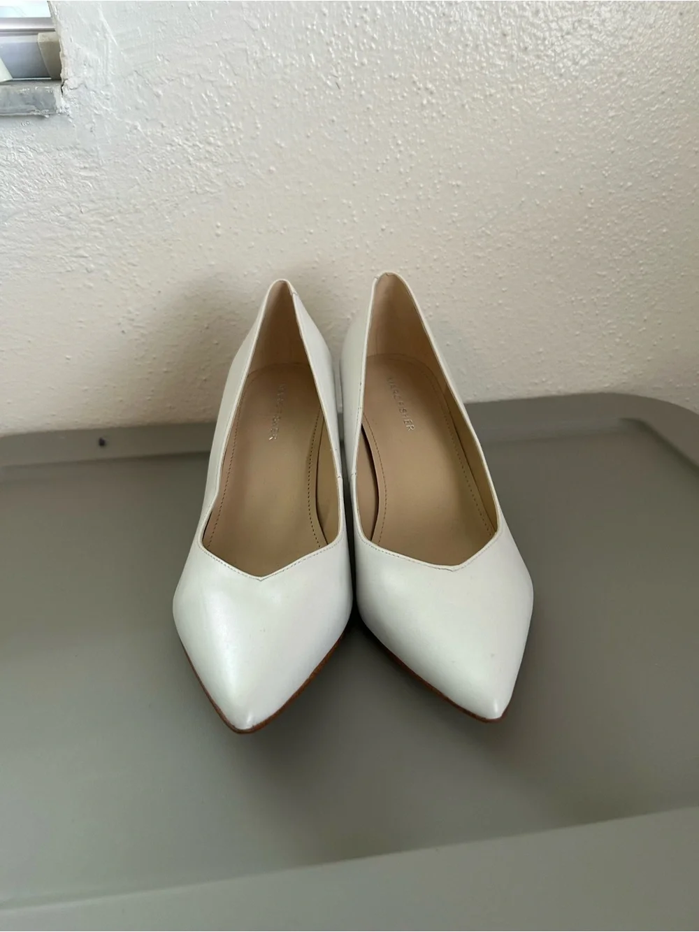 Marc Fisher White Pointed Toe Block Heel Pumps